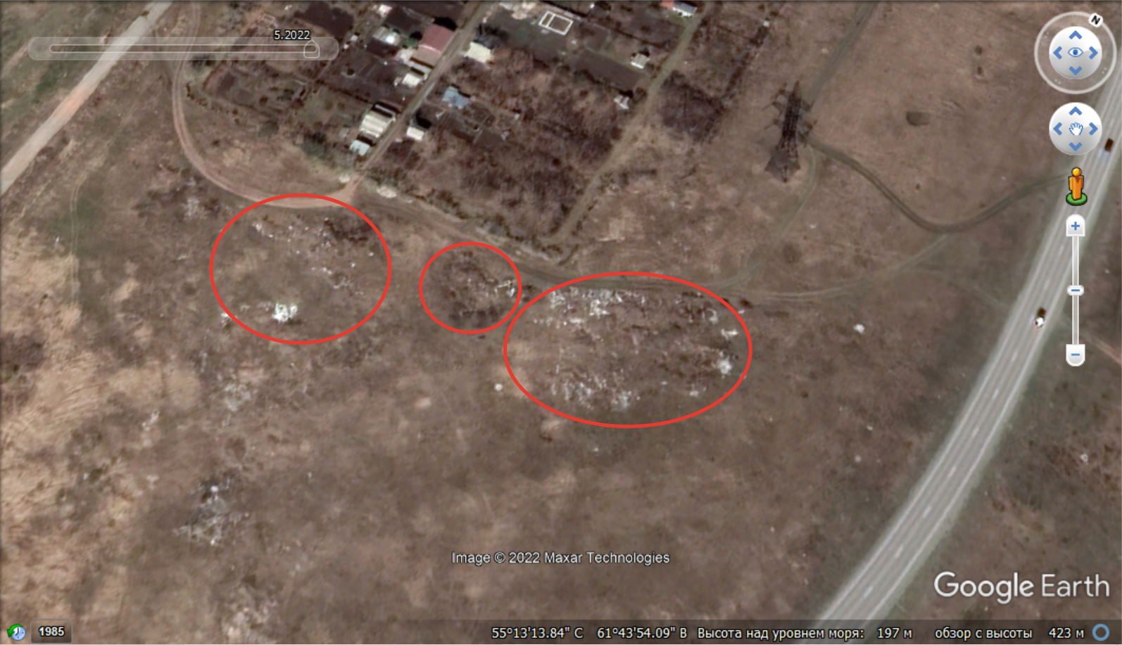 Незаконная свалка СНТ "Вахрушево", спутниковые снимки // Google Earth Pro